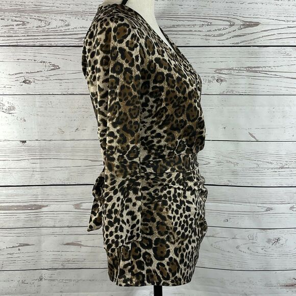 INC International Concepts Medium Ruched 3/4 Sleeve Stretch Belted Surplice Neck - Picture 3 of 8